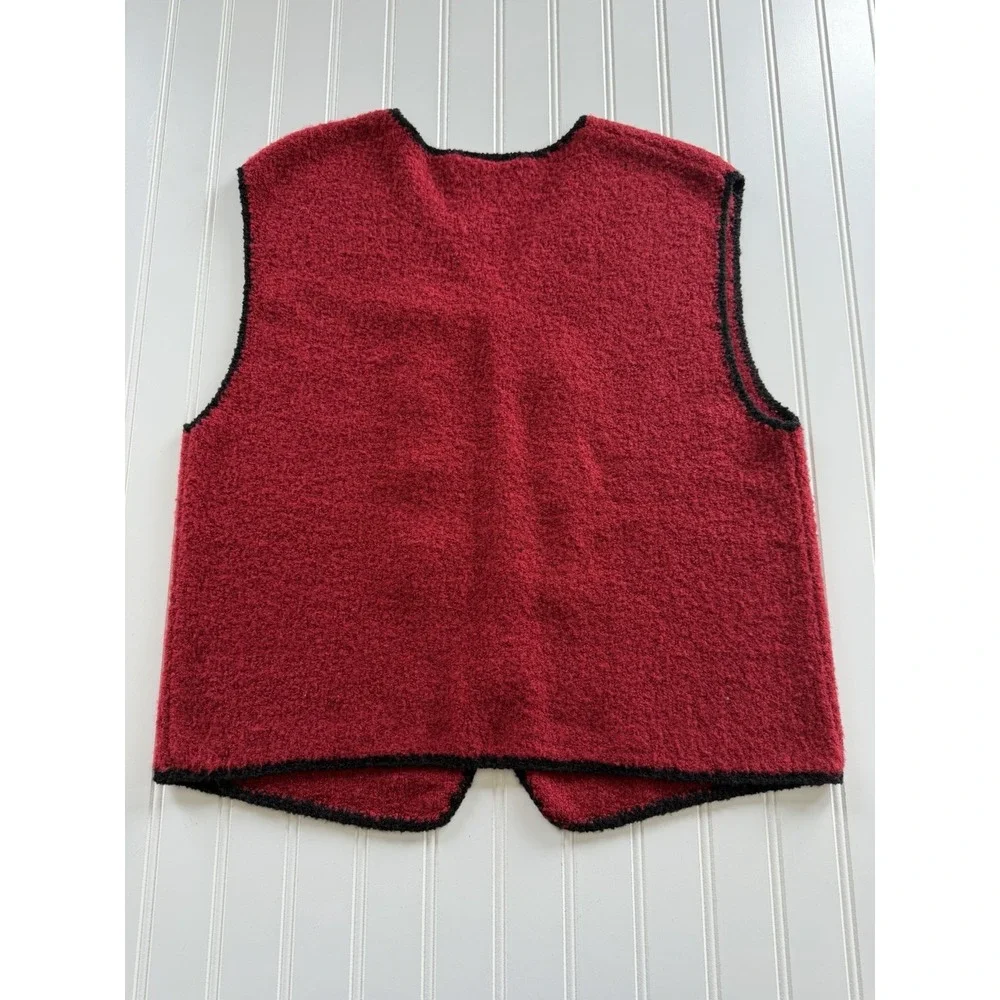 Vintage Koret Petites Sweater Vest L Red Floral Velvet Rose Cottagecore 90s